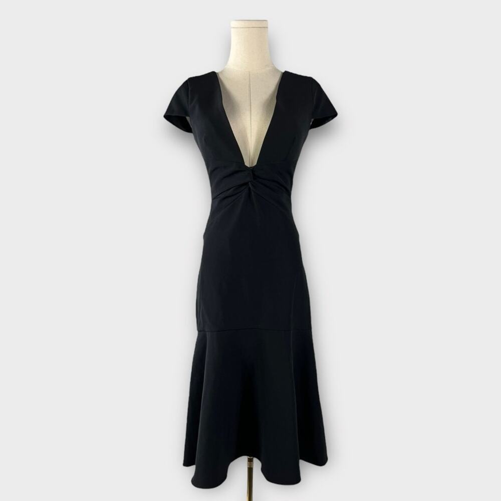 Milly Italian Cady Bella Plunging Neckline Peplum Hem Dress Size 0